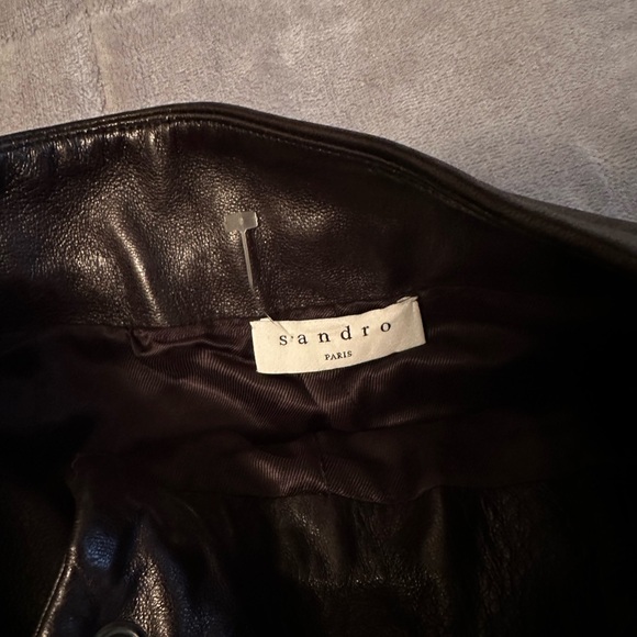 SANDRO LEATHER MIDI SKIRT IN BLACK PRELOVED - Picture 3 of 4